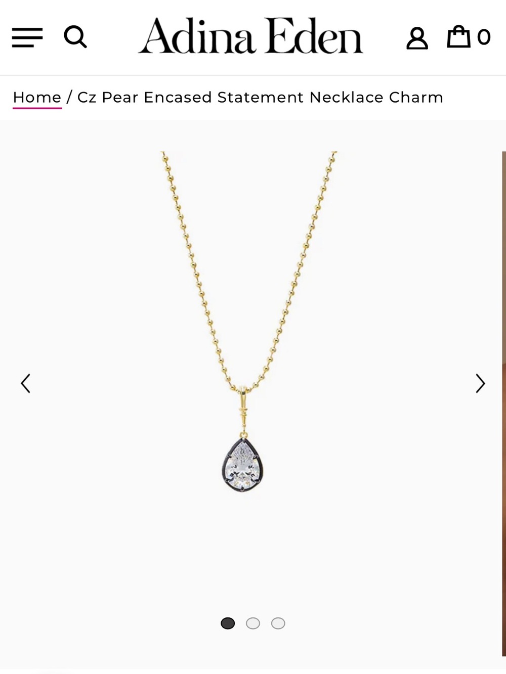 Adina Eden Gold Teardrop Clear CZ Pendant Necklace